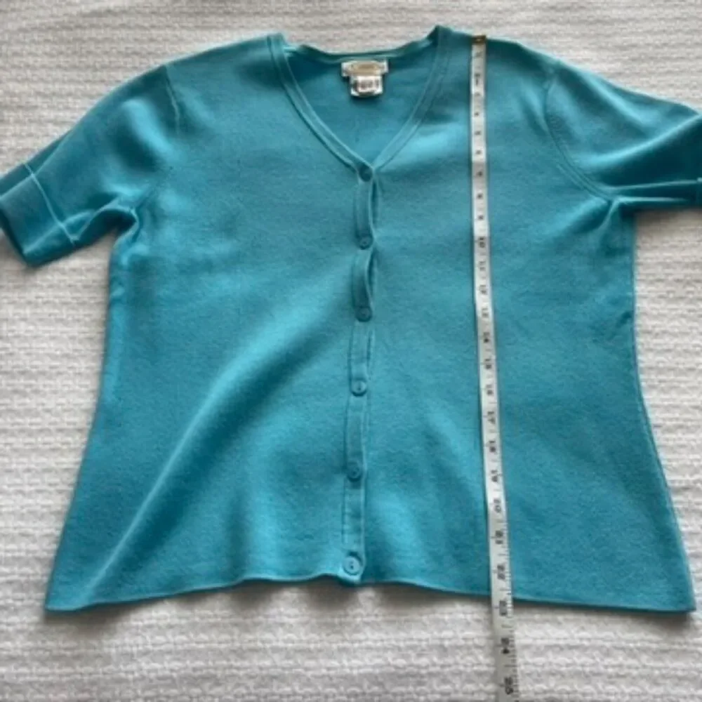 M Talbots Blue Short-Sleeve V-Neck Cardigan
